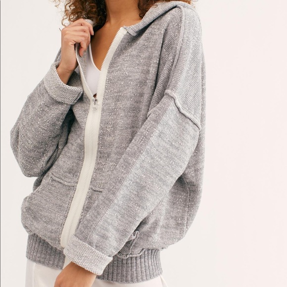 Free People In Bloom Oversized Slouchy Hoodie Sweater In Gray. Size XS - Picture 5 of 16
